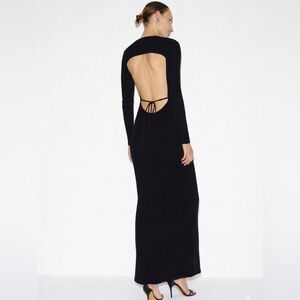 NWT Meshki Black Long-Sleeve Backless Maxi Dress with Tie Detail